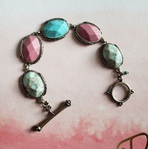 Lucky Brand pink & blue silver toned bracelet